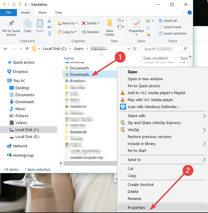 how to change download destination windows 10